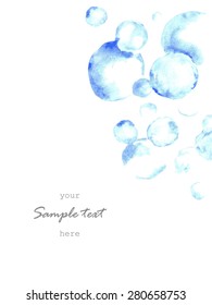 Vector illustration of blue water bubbles. Isolation over white background. Watercolor abstract background.