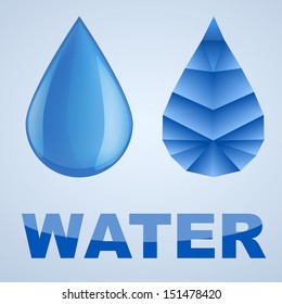 Vector illustration of blue water drop and abstract drop, isolated on white background
