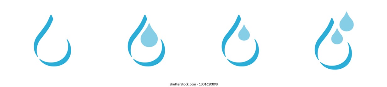 Vector illustration of blue water drop icon set. Flat droplet logo  and mascot collection.