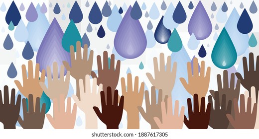 vector illustration of blue water drops and woman face for skin hydration and moisturizing concept