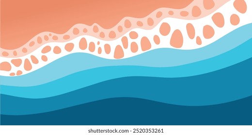 Vector illustration of blue water, sea, beach, sand, and wave. Used for background