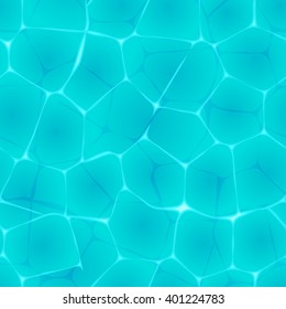 Vector illustration blue water seamless texture as a background for you design. Sun dancing in the blue water. Summer beach background.