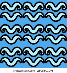 A vector illustration of a blue water splash isolated on a white background. The design features dynamic, flowing curves with droplets radiating outward, capturing the fluid motion and energy of a wat