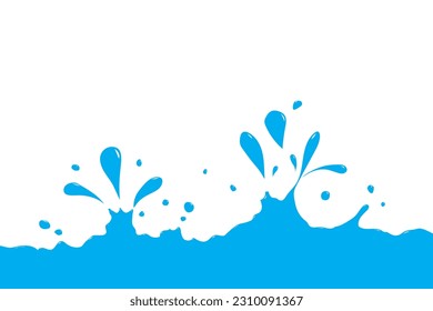 vector and illustration, blue water splashes. Blue paint splashes on a white background and copy space above. 