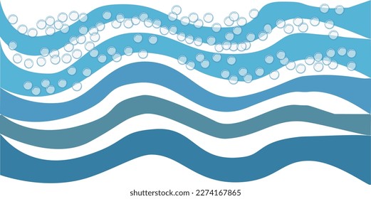 vector illustration blue water waves with bubbles