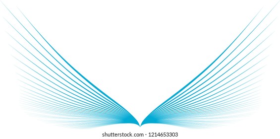 A vector illustration of blue waved wings on a white background.