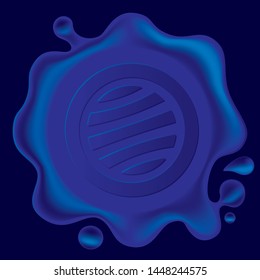 Vector illustration. Blue wax seal isolated on blue with erasable printed icon.