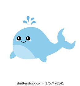 Vector illustration of a blue whale with a cute face. Simple, flat kawaii style. svg