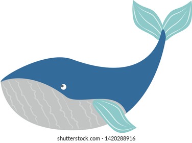 Vector illustration of Blue whale isolated on white background. Cheerful various of whales in cartoon style. World Day of the Whales and Dolphins