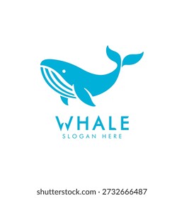 Vector illustration of blue whale logo design on whitr background