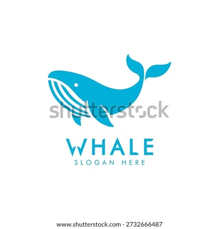 Vector illustration of blue whale logo design on whitr background