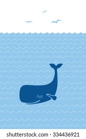 Vector illustration of Blue whale on blue colored background