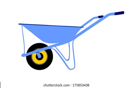 Vector illustration of blue wheelbarrow isolated on white background. 