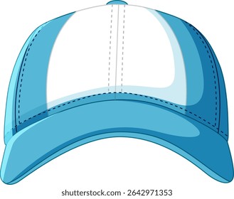 Vector illustration of a blue and white baseball cap with detailed stitching and shading, showcasing a modern and clean design