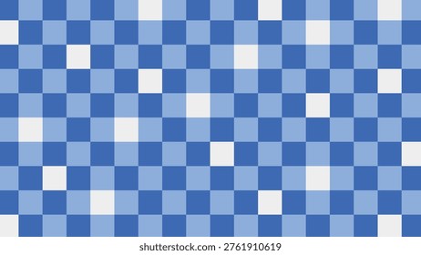 Vector illustration of a blue and white checkered pattern. The seamless design features alternating squares, creating a classic, timeless look.