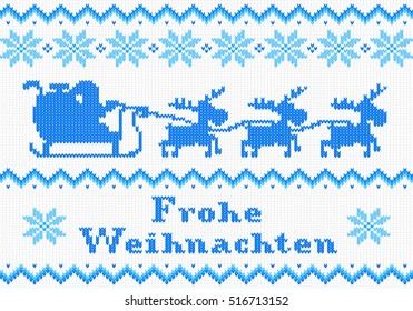 vector illustration of a blue and white Christmas knit greeting card
Frohe Weihnachten (german) = Merry Christmas