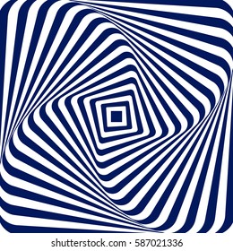 Vector illustration blue white geometric background of increasing and rotating a square with rounded corners, creating an optical illusion.