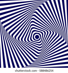Vector illustration blue white geometric background of increasing and rotating a square with rounded corners, creating an optical illusion.