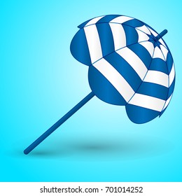 Vector illustration of blue and white umbrella on a blue background
