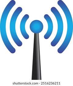 ilustração vetorial da antena de sinal wifi azul que irradia em todas as direções isoladas no branco