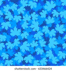 Vector illustration with blue winter maple leaves, tileable background. Suitable for printing on a t-shirt, wrapping paper or textile. Seamless pattern