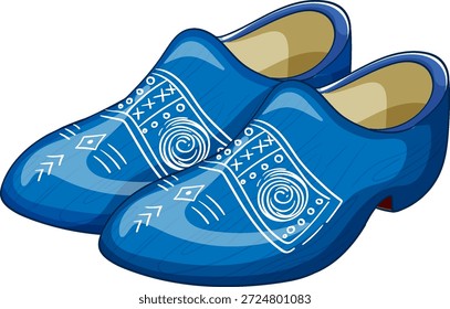 Vektorgrafik von blauen Holzschuhen, traditionelle holländische Schuhe, mit weißen dekorativen Mustern