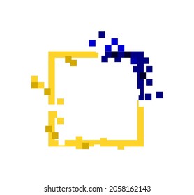 Vector illustration of blue and yellow abstract square frame on white background.