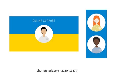 Ilustración vectorial en colores azul y amarillo para admitir ucrania. Para ayuda humanitaria, carteles, postales. Avatares para apoyo en línea o ayuda humanitaria a los ucranianos. Imágenes vectoriales de diferentes tipos