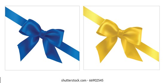 Vector illustration. Blue and yellow gift bows with ribbons.