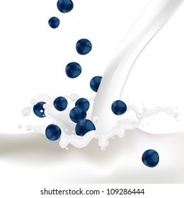 Vector Illustration of Blueberries falling into a Splash of Milk