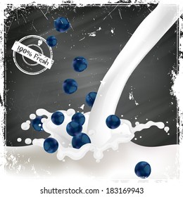 Vector Illustration of Blueberries falling into a Splash of Milk