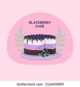 vector illustration, blueberry cake on a pink background. delicious sweet dessert with berries. the concept of delicious food, baking, confectionery