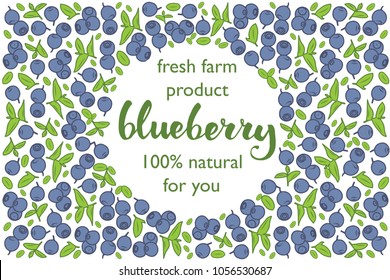 vector illustration of blueberry and leaf design with lettering blueberry background black and white and berry and text fresh farm product 100% natural for you EPS10