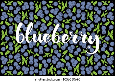 vector illustration of blueberry and leaf design with lettering blueberry background black and white and berry and text fresh farm product 100% natural for you EPS10