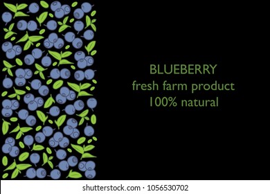 vector illustration of blueberry and leaf design with lettering blueberry background black and white and berry and text fresh farm product 100% natural for you EPS10