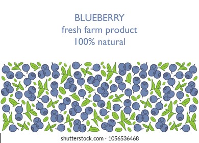 vector illustration of blueberry and leaf design with lettering blueberry background black and white and berry and text fresh farm product 100% natural EPS10