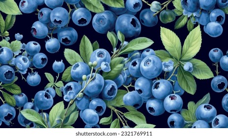 Vector illustration of blueberry texture. Blueberry template for printing on fabric, paper, wallpaper. Ripe 3d blueberry illustration. Abstract blueberry print, banner. Fruit background.