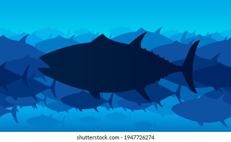 Vector illustration of bluefin tuna seamless pattern.