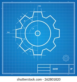 Vector illustration blueprint  and drawing, sketch gear card, development concept. 