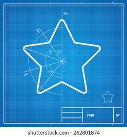 Vector illustration blueprint and drawing, sketch star card.  