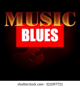 Vector illustration of blues on a dark background with an acoustic guitar. It can be used as a template for any job on a black background, or separately.