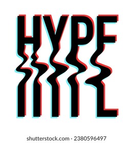 Vector illustration with blur 3d effect. Text of Hype. Glitch lettering in trendy psychedelic y2k style. Nostalgia for 1990s -2000s - Vector artwork.
