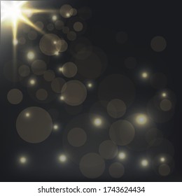 vector illustration of blur bokeh. Abstract glitter light on black background.