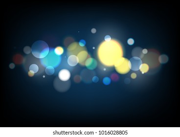 Vector illustration blur bokeh background on blue dark color for business.