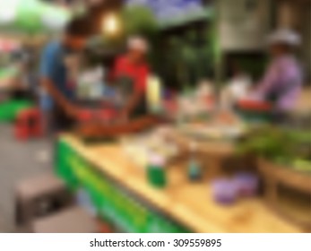 Vector illustration blurred background of asian street market