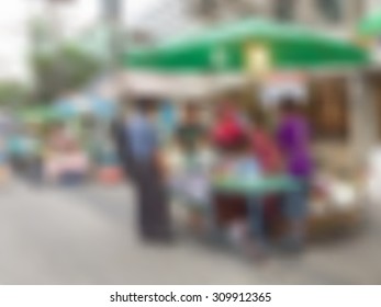 Vector illustration blurred background of asian street market