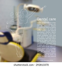 Vector illustration. Blurred background a dentist, with sketch - tooth Fairy