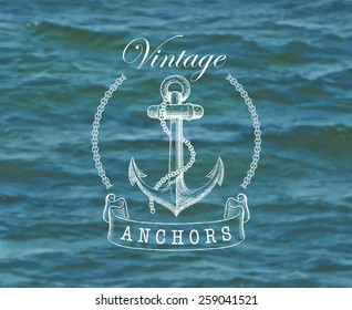 Vector illustration of blurred background for design. Sea landscape. Sea wave. Travel design. Travel label. Travel label of anchor. Template for poster. Retro backdrop. EPS 8.