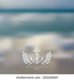 Vector illustration of blurred background for design. Seaside landscape. Sea wave. Travel design. Travel label. Template for poster. Retro backdrop. Mesh blurred background. EPS 8.
