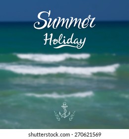 Vector illustration of blurred background for design. Vintage anchor. Sea wave. Sea water. Sea surface. Travel design. Hipster label. Template for poster. Retro backdrop. EPS 8.